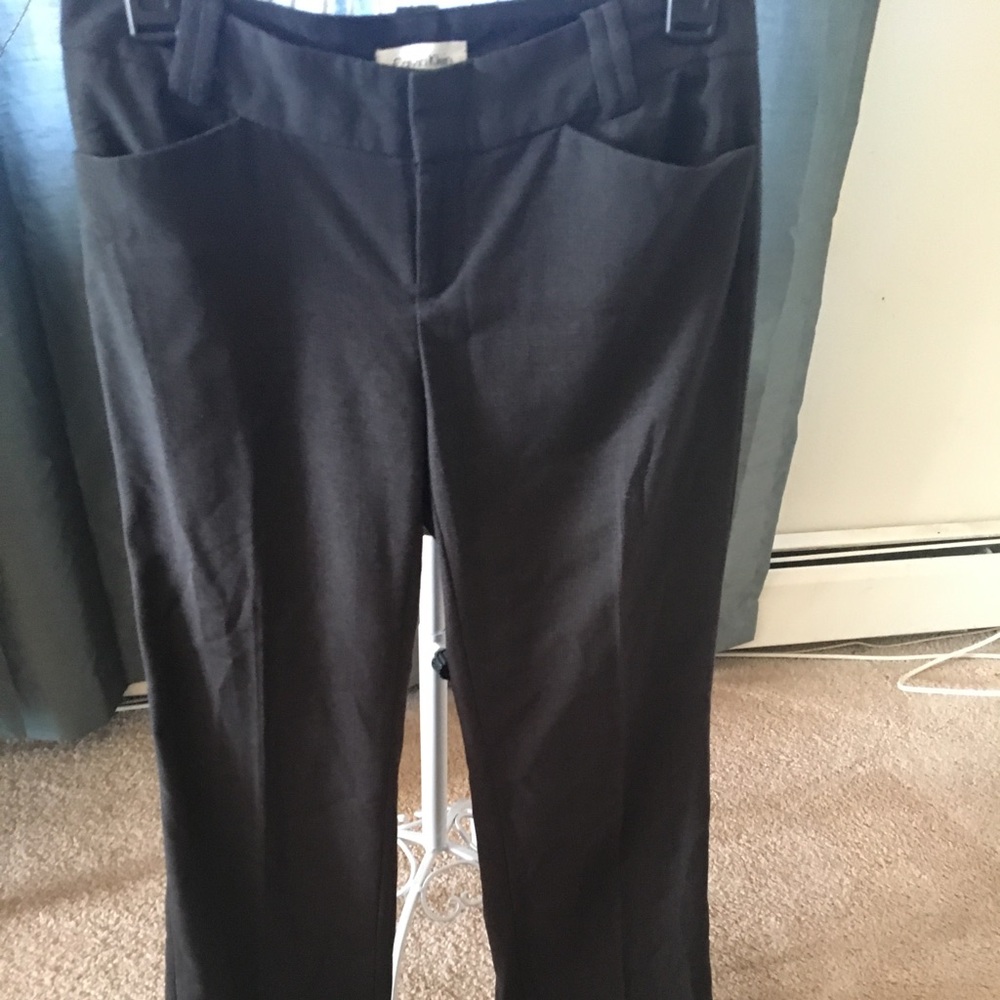 Dark grey, full length, slightly pattered pants